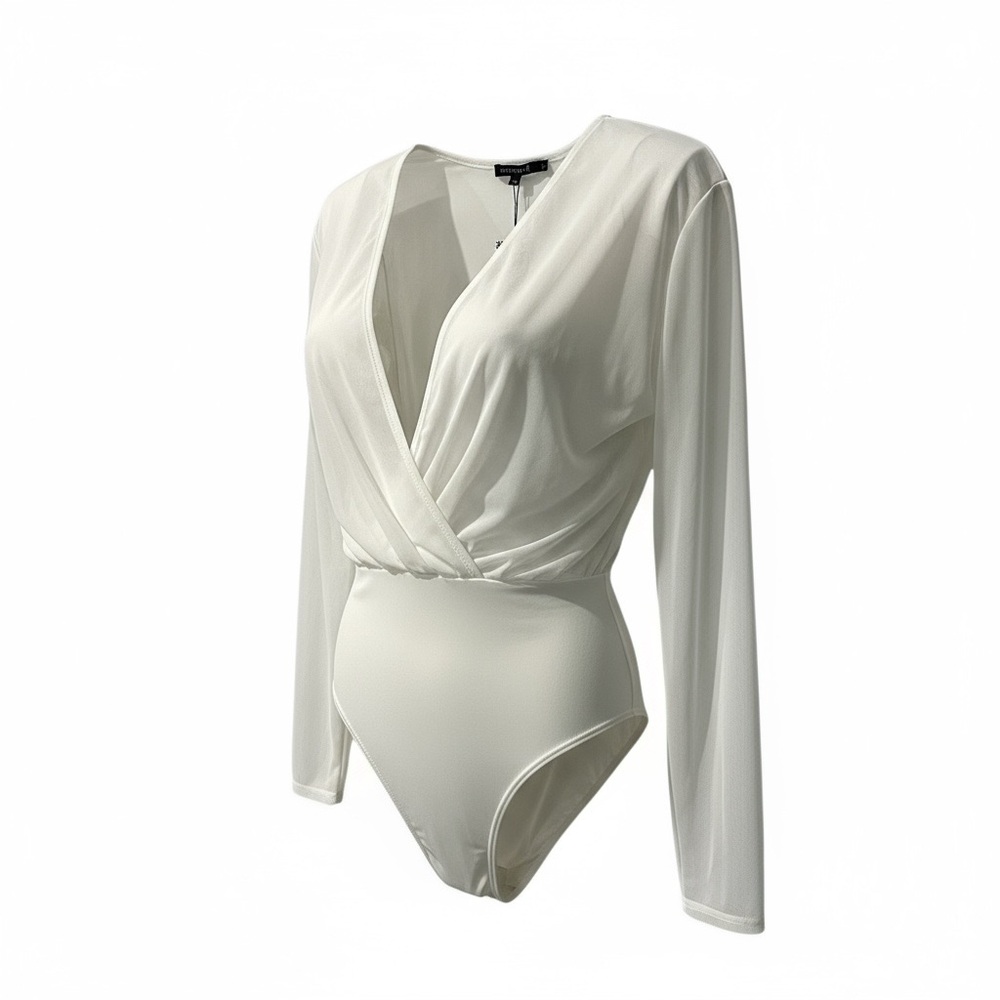 Boohoo Elegant White Sheer Bodysuit New with Tag - Picture 5 of 5
